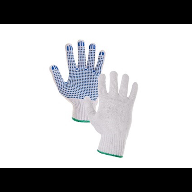 Rokavice FALO, tekstilne, s PVC pikami, belo-modre, velikost 8