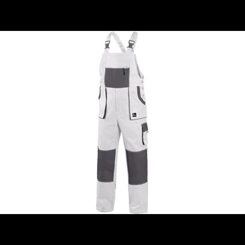 Delovne hlače z oprsnikom CXS LUXY ROBIN, moške, belo-sive