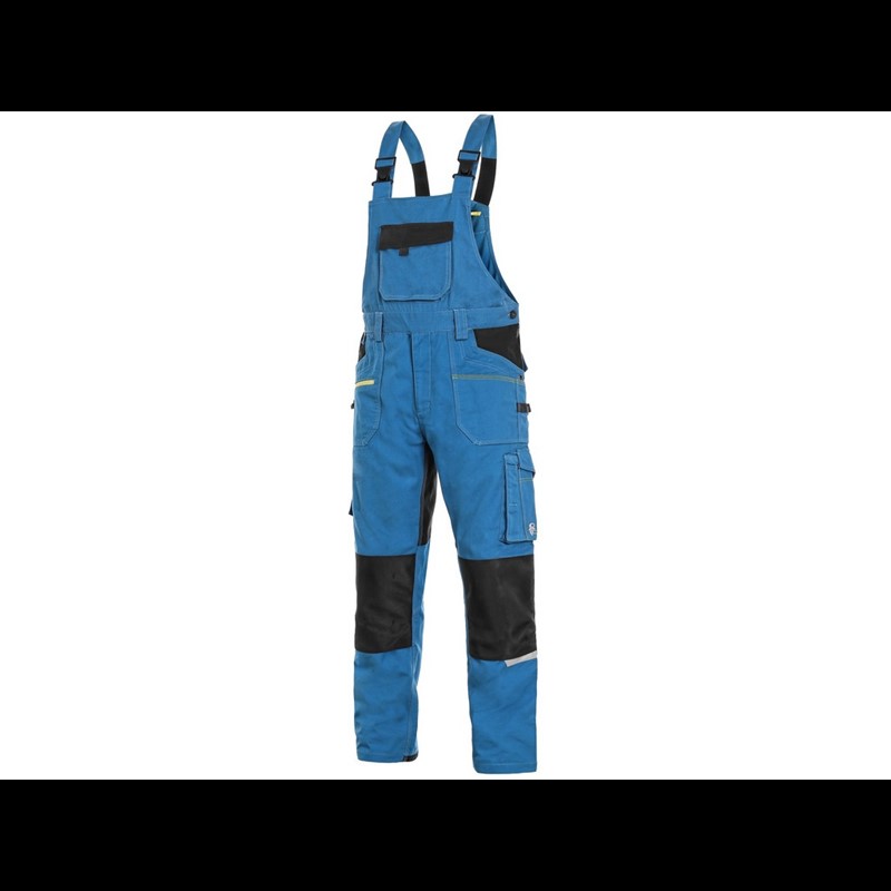 Delovne hlače z oprsnikom CXS STRETCH, moške, raztegljive, svetlo modre-črne