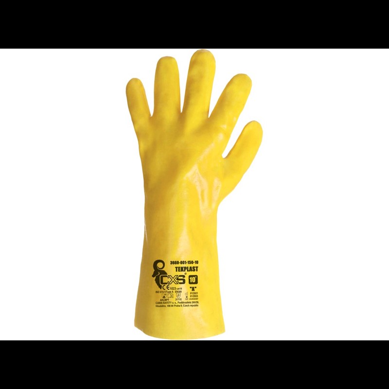 Rokavice TEKPLAST, odporne na kisline, rumene, velikost 10