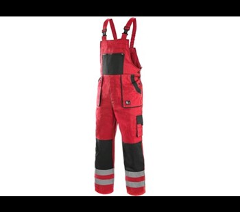 Delovne hlače z oprsnikom CXS LUXY BRIGHT, moške, rdeče-črne