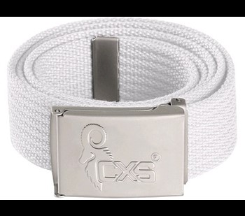 Pas CXS JUROK, bel, 3,5 cm, 125 cm, kovinska zaponka z logotipom CXS