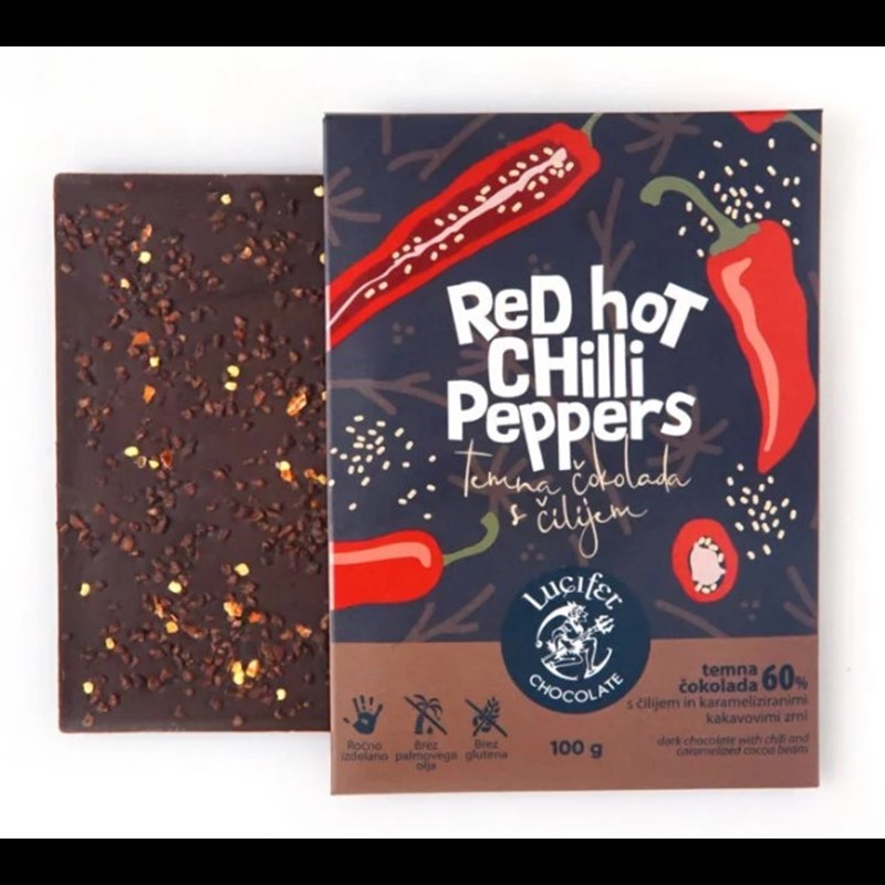 RED HOT CHILI PEPPERS temna čokolada s čilijem in kakavovimi zrni, 100 g