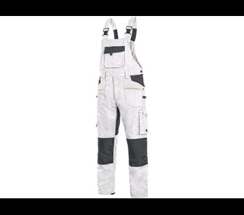Delovne hlače z oprsnikom, CXS STRETCH, moške, raztegljive, belo-sive