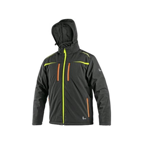 Jacket CXS NORFOLK, winter, men's, black with HV yellow/orange accessories
