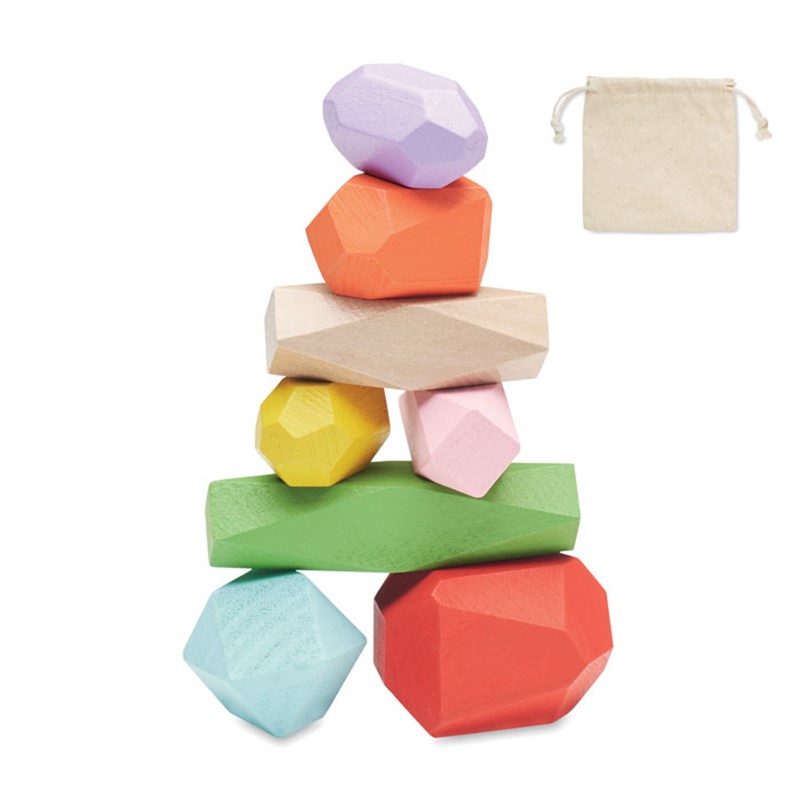 DOLMEN - 8 stacking wood rocks in pouch