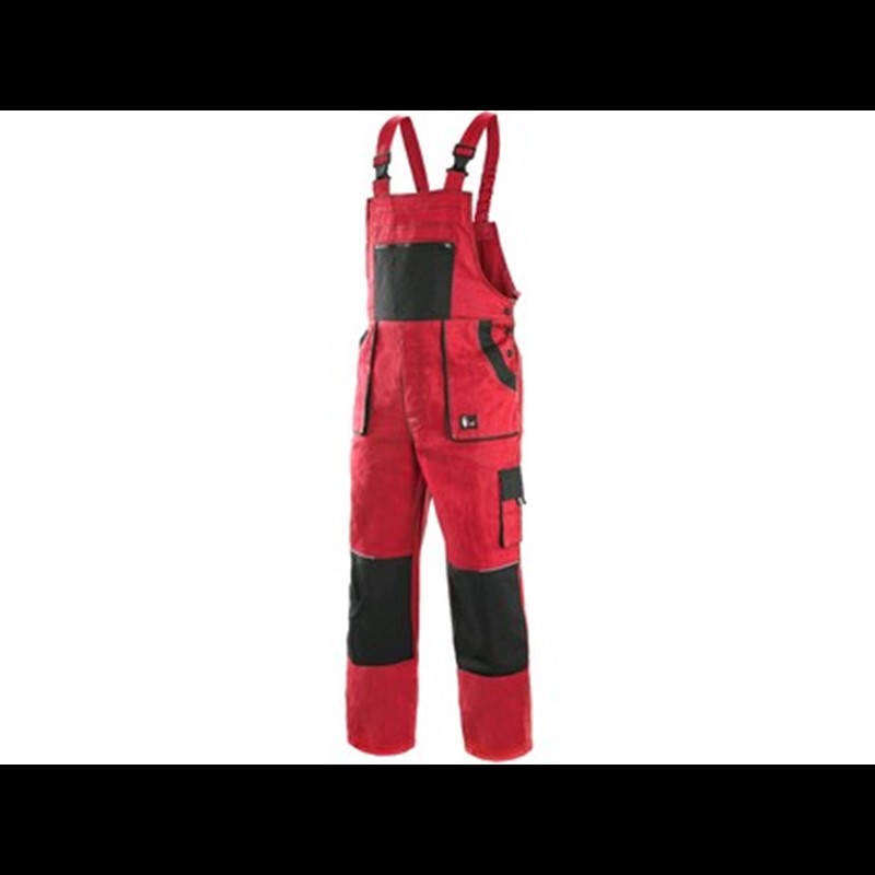 Delovne hlače z oprsnikom CXS LUXY ROBIN, moške, rdeče-črne