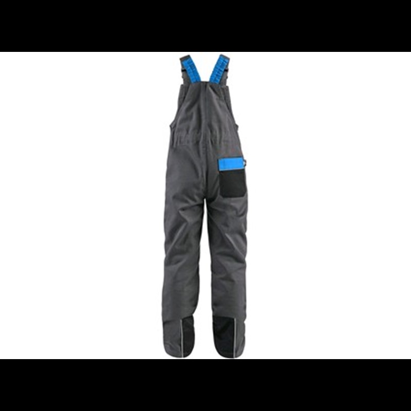 Trousers with bib CXS PHOENIX CASPER, children’s, grey wth black and blue accessories