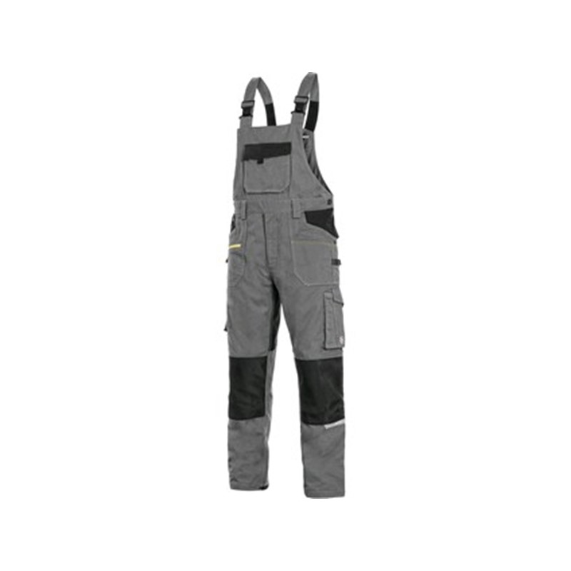 Delovne hlače z oprsnikom, CXS STRETCH, skrajšan model, raztegljive, sivo-črne
