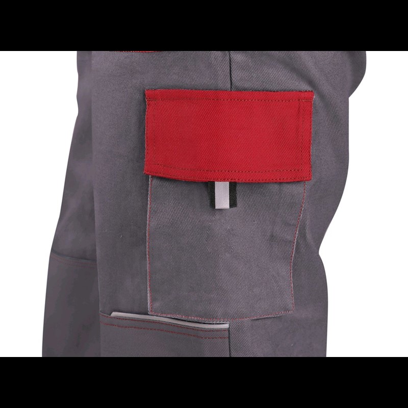 Delovne hlače z oprsnikom CXS LUXY ROBIN, moške, sivo-rdeče
