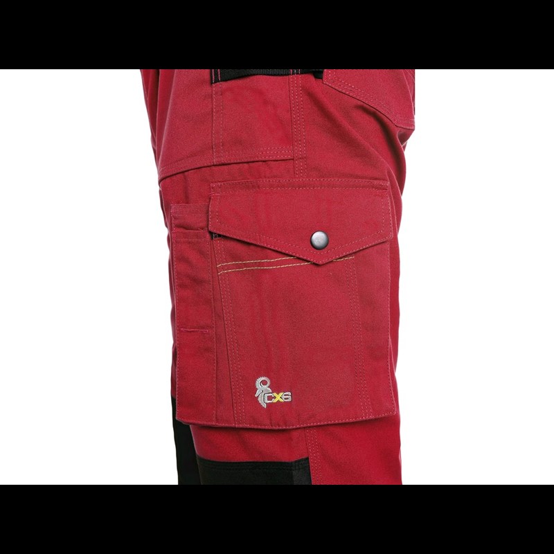 Delovne hlače z oprsnikom, CXS STRETCH, moške, raztegljive, rdeče-črne