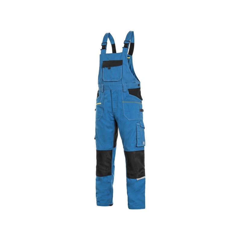Delovne hlače z oprsnikom CXS STRETCH, moške, raztegljive, svetlo modre-črne