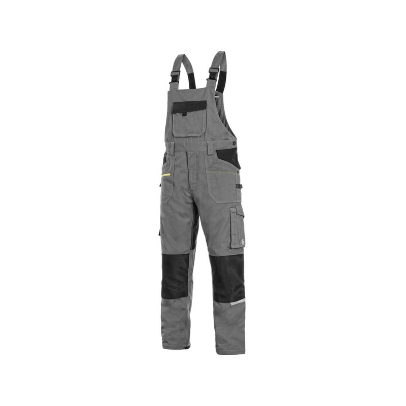 Delovne hlače z oprsnikom, CXS STRETCH, moške, raztegljive, sivo-črne