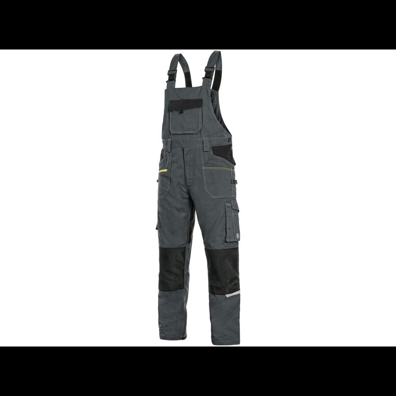 Delovne hlače z oprsnikom, CXS STRETCH, raztegljive, temno sive-črne