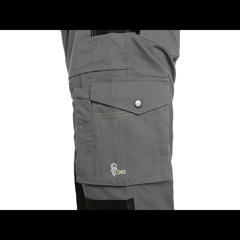 Delovne hlače z oprsnikom, CXS STRETCH, skrajšan model, raztegljive, sivo-črne