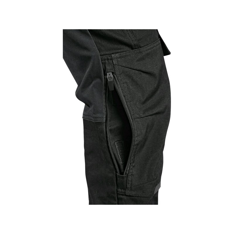 Delovne hlače CXS LEONIS, črne z modro/rdečimi črtami
